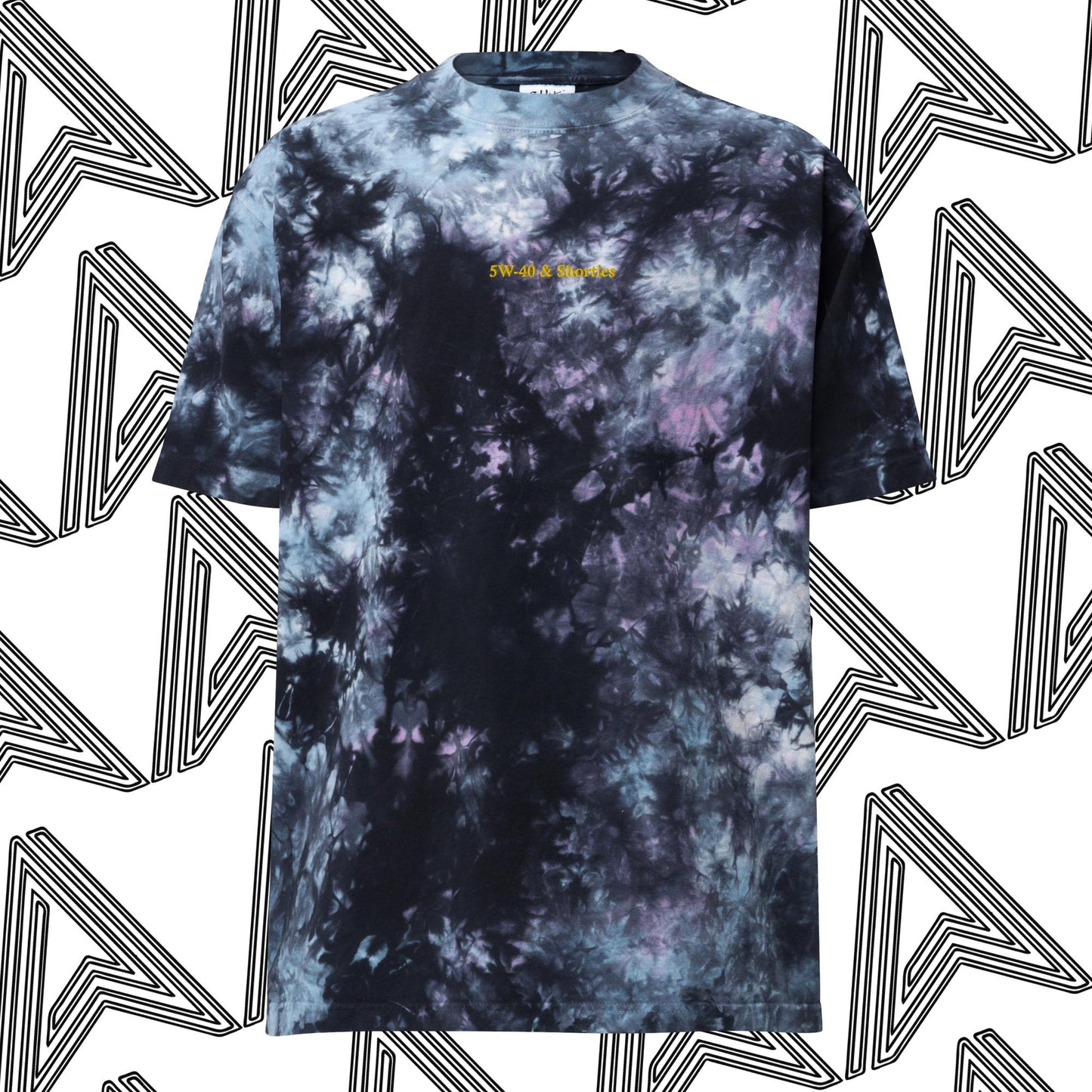 "5W-40 & Shorties" Embroidered Tie Dye T-Shirt Oversized Fit